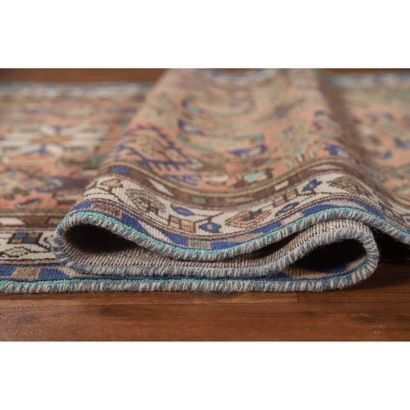 Hand Knotted Oriental 100% Wool Carpet Traditional Geometric Coral Hamedan Runner Rug - 10' 4'' X 3' 3''