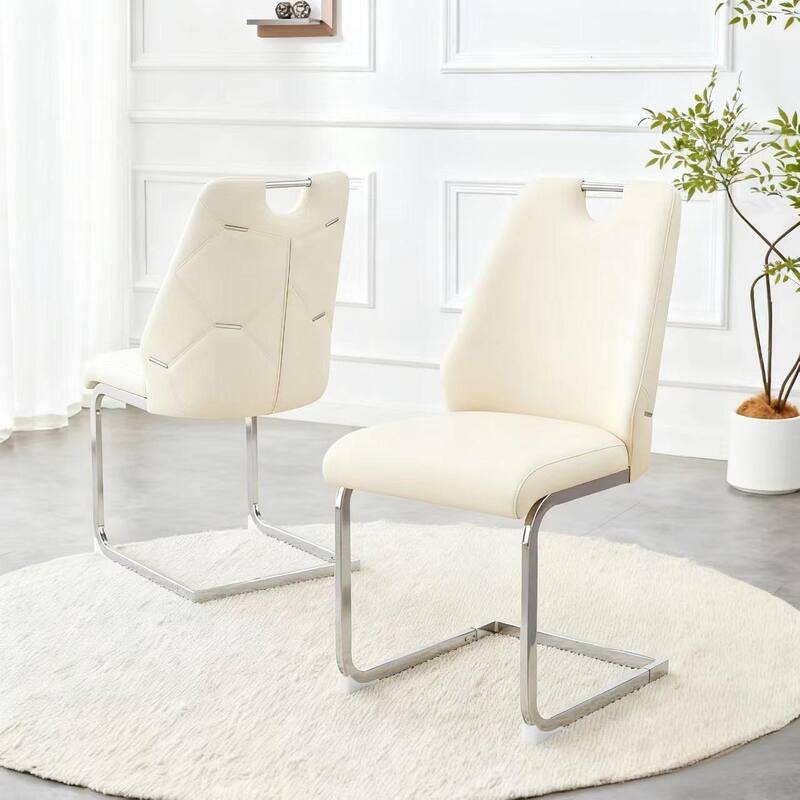 Dining Chairs Set of 4, Faux Leather Kitchen Chairs with Chrome Pull Handle, High Back Upholstered Dining Room Chair