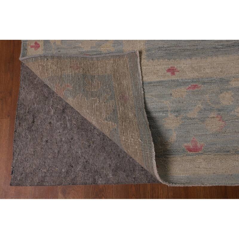 Blue Oushak Vegetable Dye Turkish Large Rug Hand-Knotted Wool Carpet - 9'9"x 13'11"