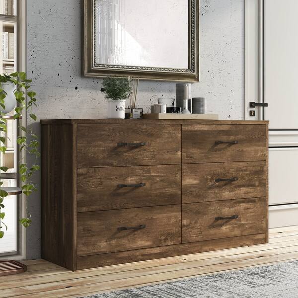 Greer Rustic 56-inch Wide 6-Drawer Walnut Dresser with USB Ports by Furniture of America