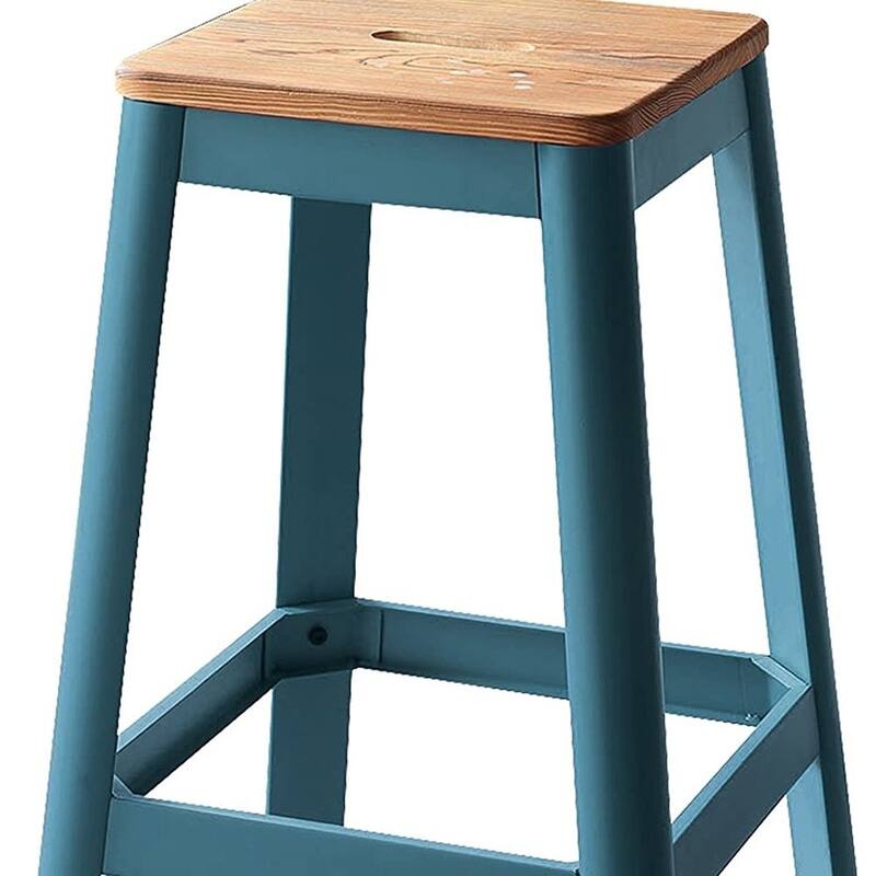 Rustic 30 Inch Counter Height Bar Chair Backless Pine Wood Seat with Metal Frame and Footrest - 18”D x 18”W x 30”H