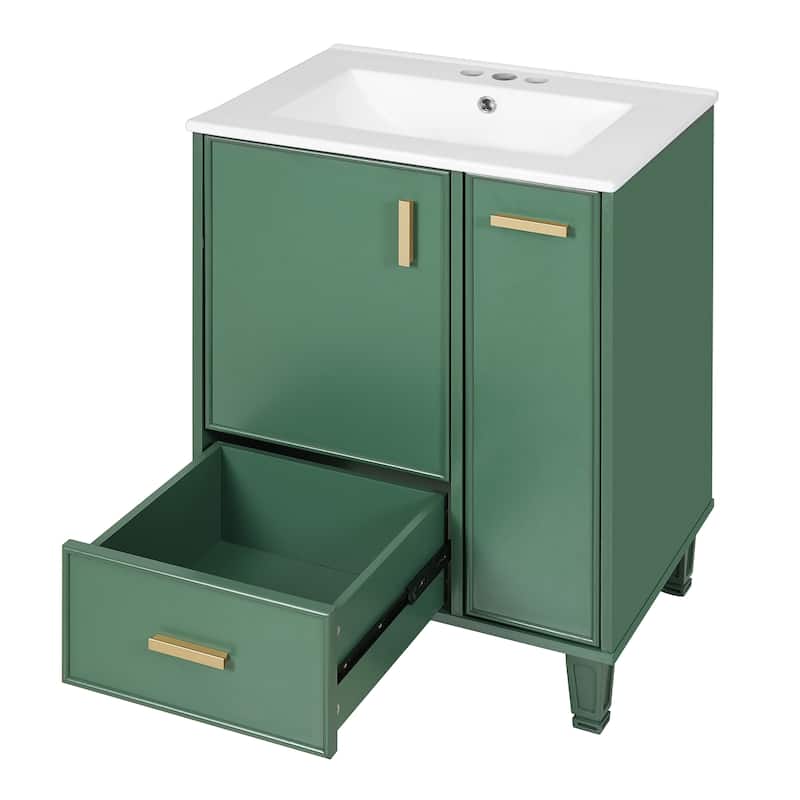 24" Bathroom Vanity with Sink, Bathroom Cabinet with Door Shelf, Deep Drawer, 2-Tier Pull-Out Basket