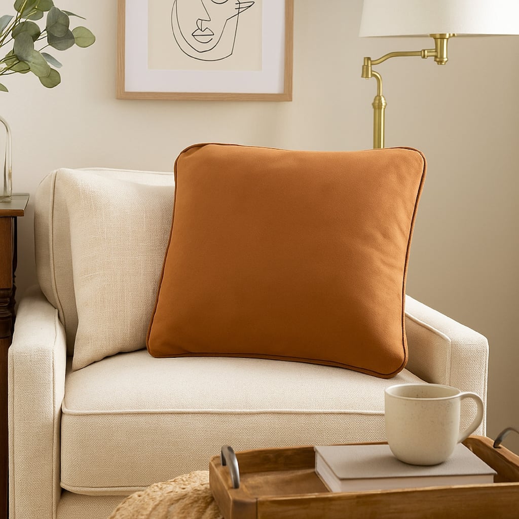 Wali Square Accent Throw Pillow, 20 Inch Feather Fill Orange Polyester