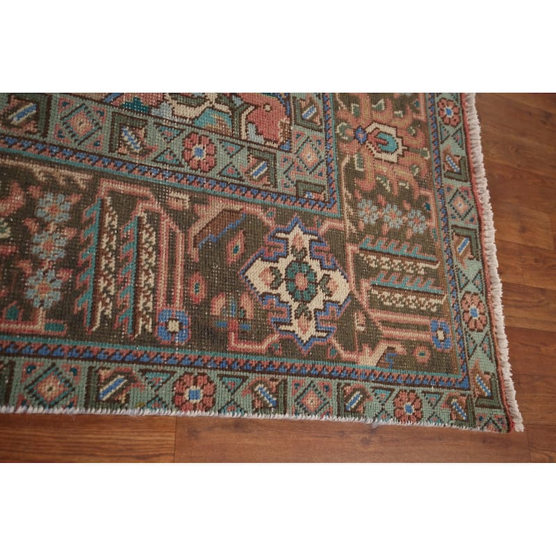 Pink Geometric Tabriz Persian Vintage Rug Hand-Knotted Wool Carpet - 9'7" x 12'10"