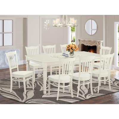 East West Furniture 9 Piece Kitchen Table Set Includes a Rectangle Dining Table and 8 Dining Room Chairs, Linen White