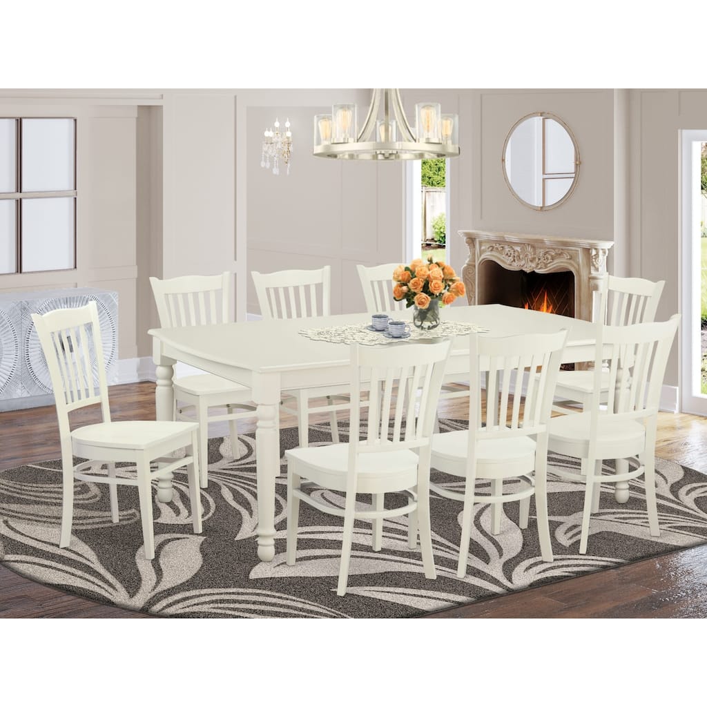 East West Furniture 9 Piece Kitchen Table Set Includes a Rectangle Dining Table and 8 Dining Room Chairs, Linen White