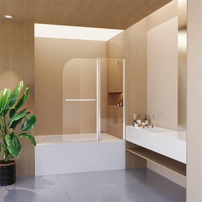 Frameless Folding Shower Doors for Bathtub,Bathroom Pivot Glass Door