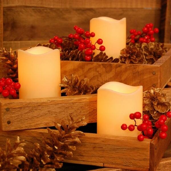 Shop Black Friday Deals On Set Of 3 Led Amber Light Flickering Pillar Candles With Timer 4 5 Overstock 22578197