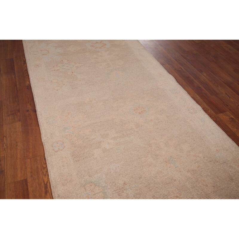 Earth Tone Oushak Turkish Runner Rug Handmade Wool Carpet - 3'0" x 11'5"