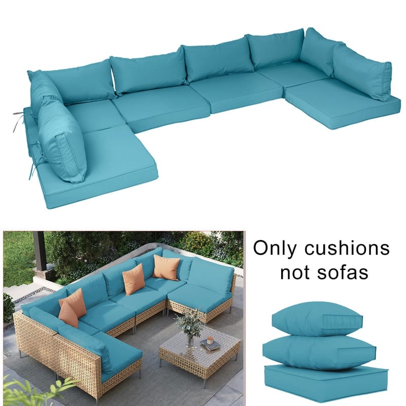 14 Pcs Outdoor Furniture Replacement Cushions Fits 6-seat Sectional Rattan Conversation Set (Only cushions+covers, no sofa.) - Lake Blue
