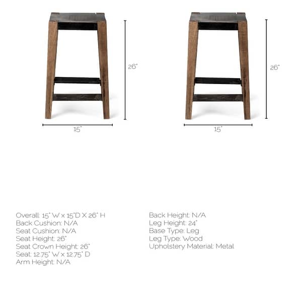 Nell Black Metal Seat and Foot Rest with Brown Solid Wood Frame Counter Stool - 18.0L x 15.0W x 30.0H