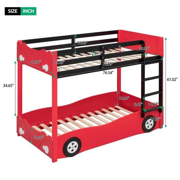 Modern Style Twin Size Car-Shaped Bunk Bed with Wheels