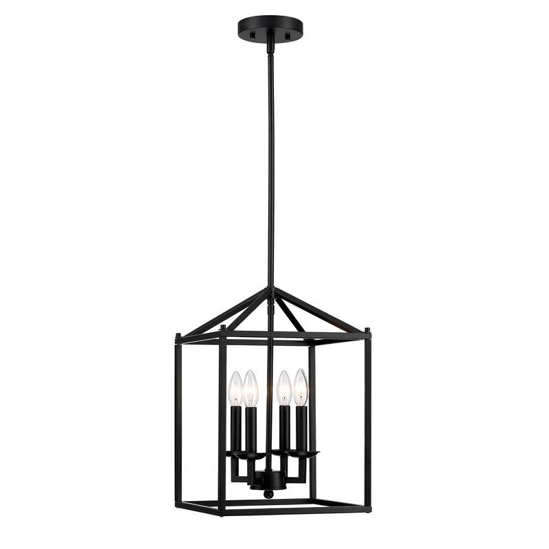 4-light pendant with black finish and steel cage shade - Black