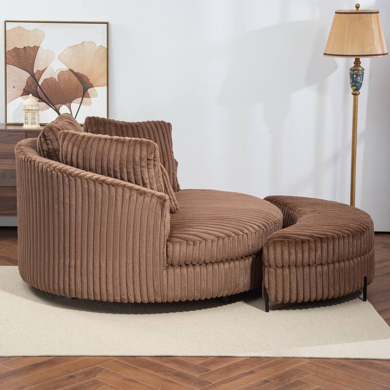 Modern Sofa Chair Round Accent Barrel Chair With 5 Pillows and Storage Ottoman