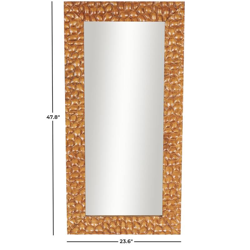 Wood Geometric Textured Concave Honeycomb Room Floor Mirror - Brown - Roche River Decor