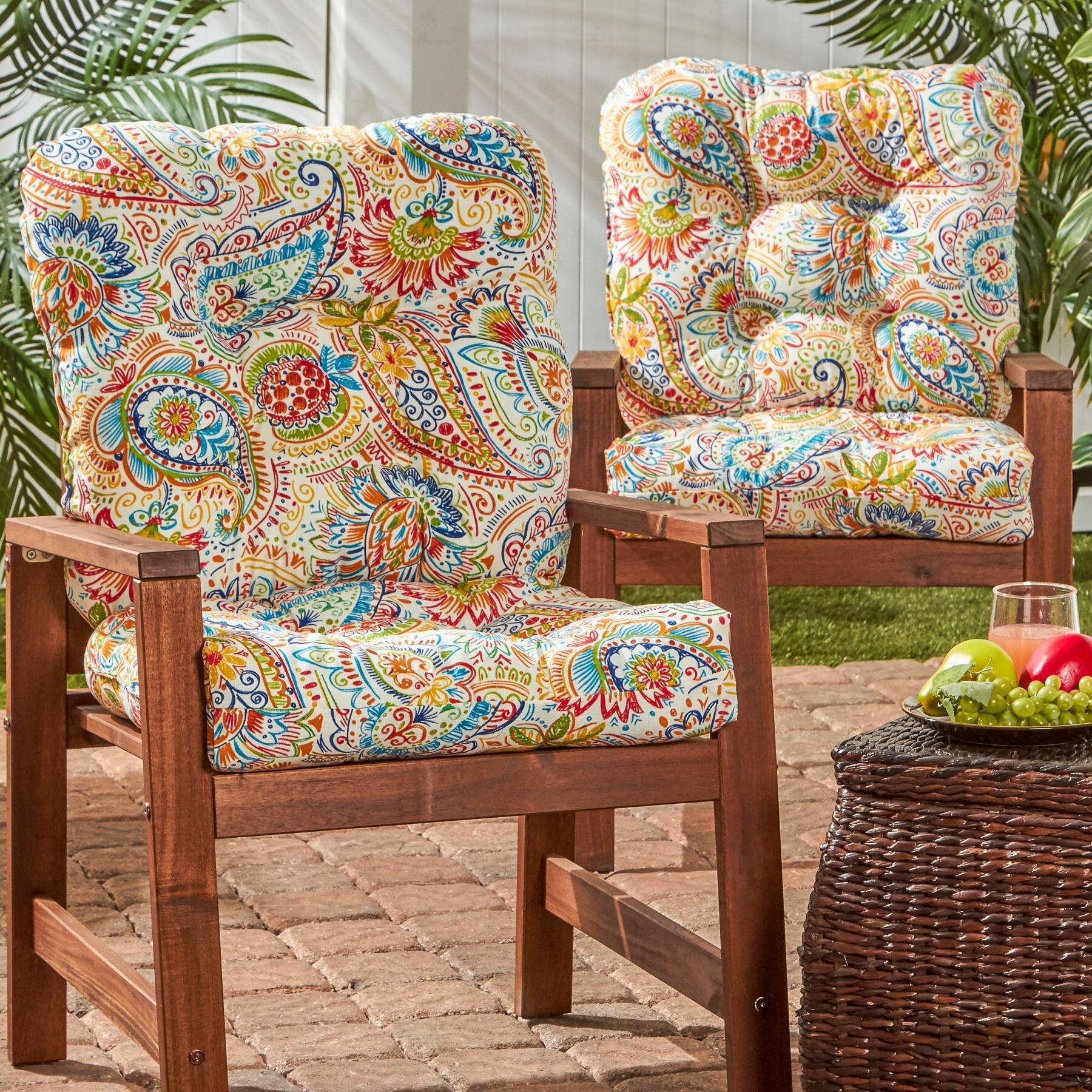 Painted Paisley 21 x 42 inch Outdoor Seat Back Chair Cushion Set of 2 Cushions Only