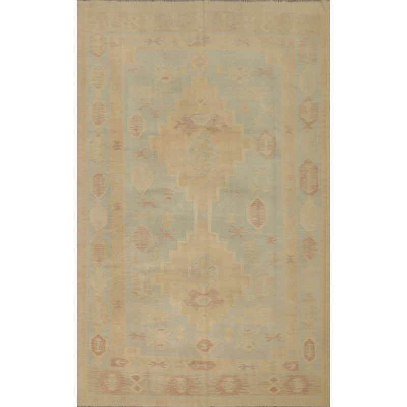 Hand Woven Oriental 100% Wool Carpet Southwestern Tribal Navy Blue & Blues Kilim Area Rug - 9' 10'' X 6' 7''