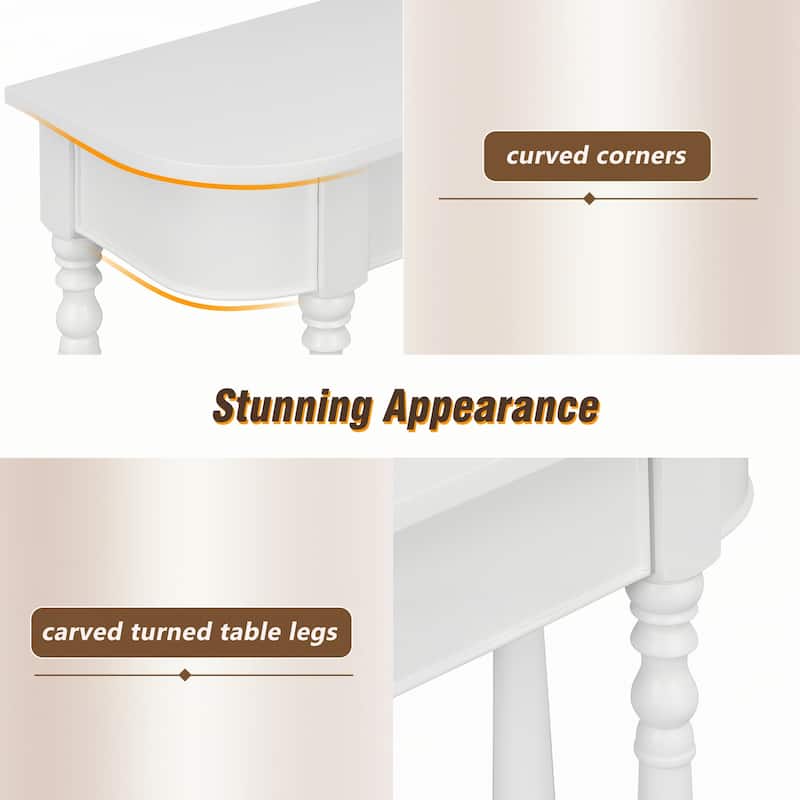 Narrow Console Table with Curved Corner(White)