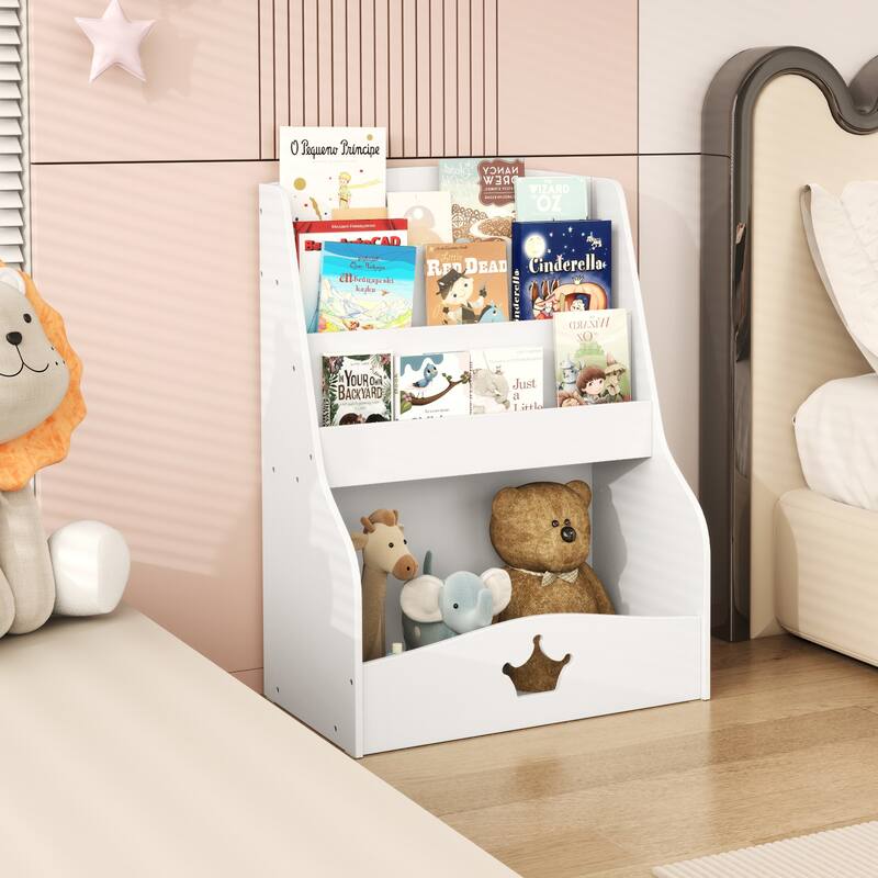 Gymax Kids Bookshelf 4-Tier Wooden Bookcase Toy Storage Organizer