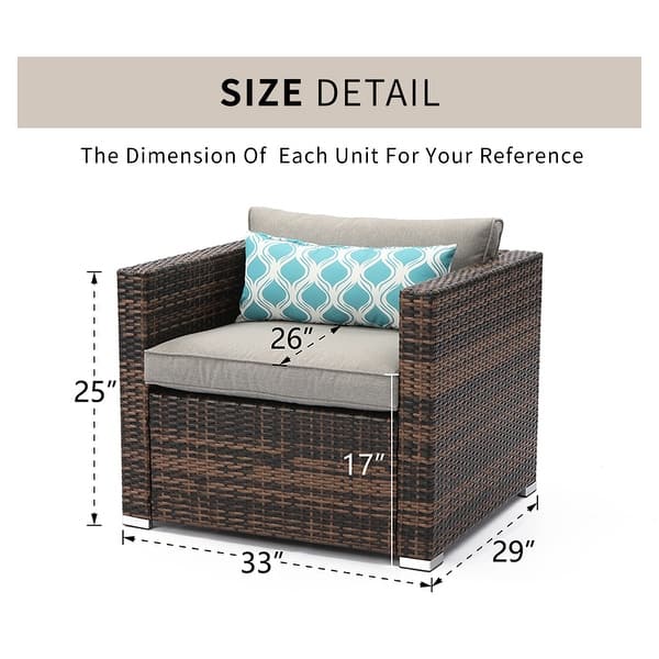 dimension image slide 1 of 2, COSIEST Outdoor Patio Brown Wicker Sectional Sofa Set