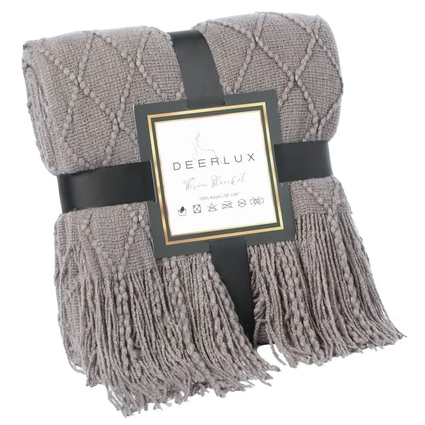 Decorative Throw Blanket - 50x60in Soft Knit with Delightful Fringe Edges for a Sophisticated and Cozy Touch to Your Home - Grey