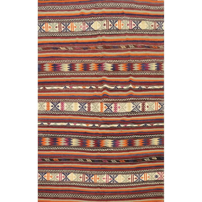 Hand Woven Oriental 100% Wool Carpet Southwestern Tribal Multi-Colored Kilim Area Rug - 8' 6'' X 5' 9''