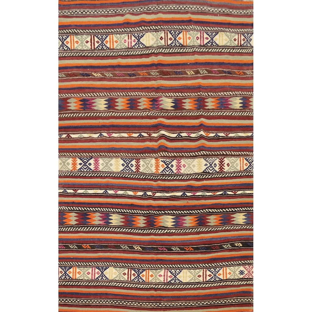 Hand Woven Oriental 100% Wool Carpet Southwestern Tribal Multi-Colored Kilim Area Rug - 8' 6'' X 5' 9''