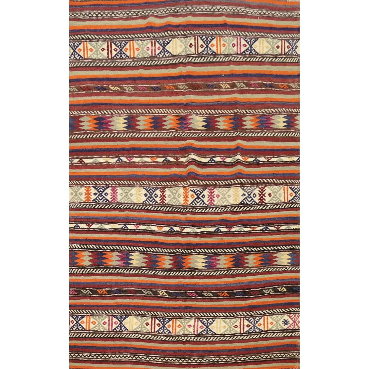 Hand Woven Oriental 100% Wool Carpet Southwestern Tribal Multi-Colored Kilim Area Rug - 8' 6'' X 5' 9''