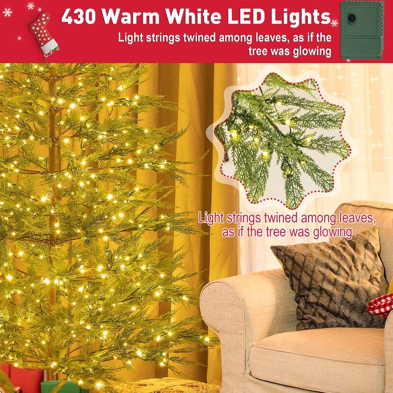 Costway 6.5 FT/7.5FT Pre-Lit Christmas Tree Hinged with 470/612 PE