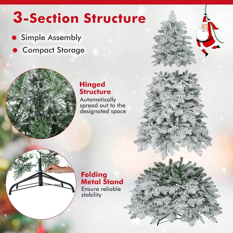 Costway 6/7 FT Artificial Snow-flocked Christmas Tree with 130 Balls, - See Details