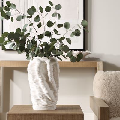 Ribbed Rings Ceramic Vase - 13.75" - White