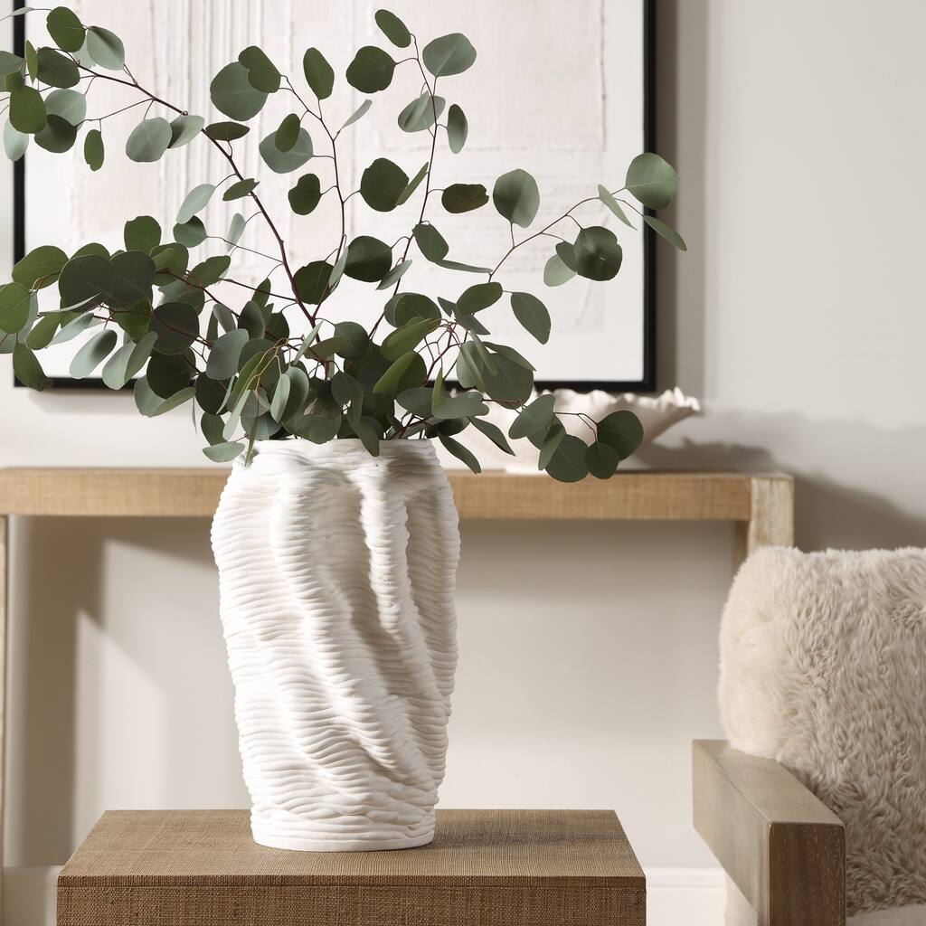 Ribbed Rings Ceramic Vase - 13.75" - White
