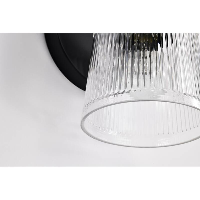 Grayson 1 Light Vanity Matte Black Finish Clear Ribbed Glass - Matte Black
