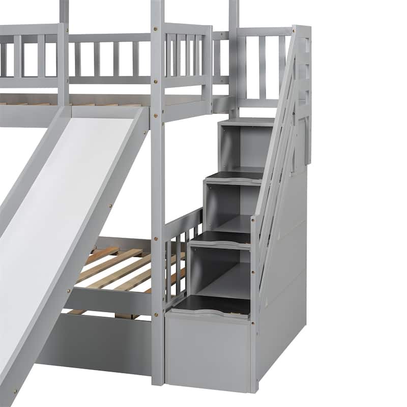 Merax Twin over Twin House Bunk Bed with Trundle and Slide