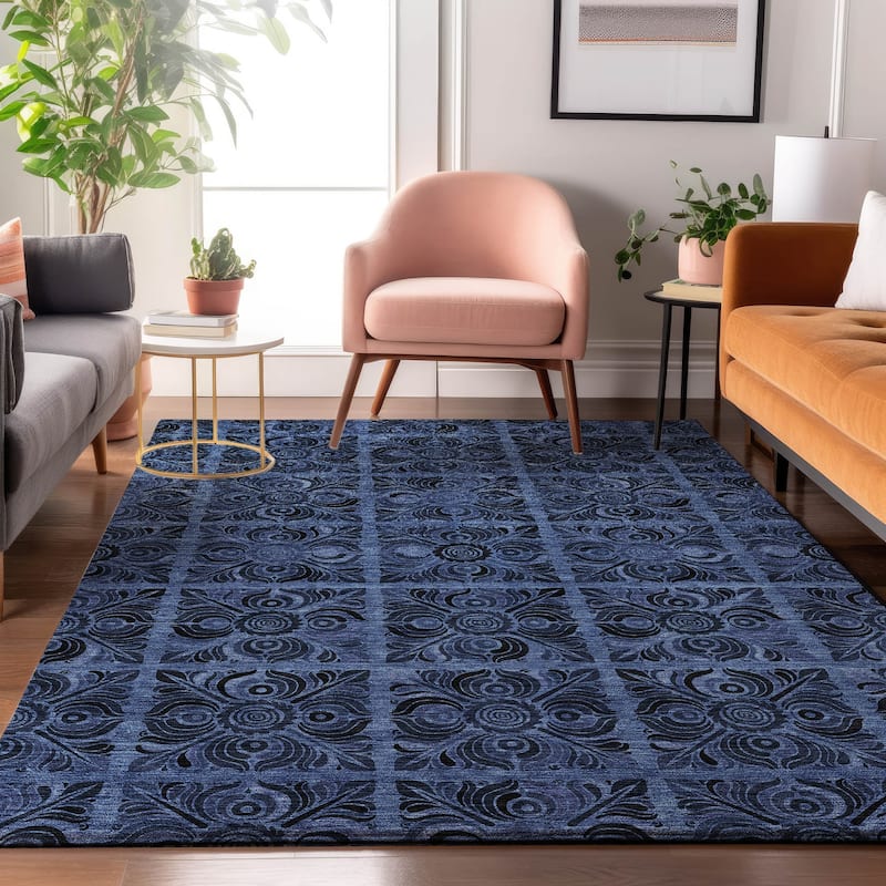 Premium Washable Super Soft Mosaic Panel Mayfield Rug - Denim - 5' x 7'6"