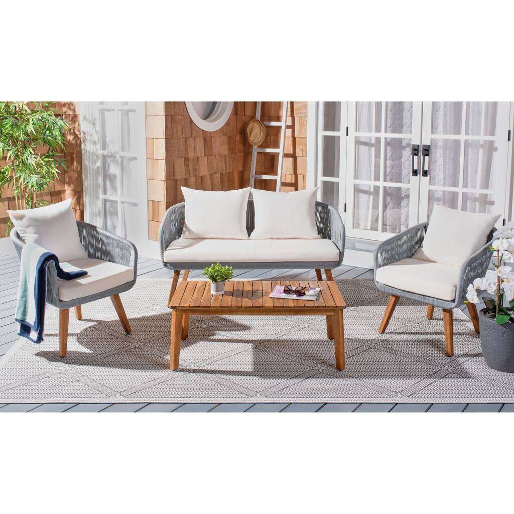 SAFAVIEH Outdoor Tobia 4-Piece Patio Conversation Set - 55W x 30D x 28H