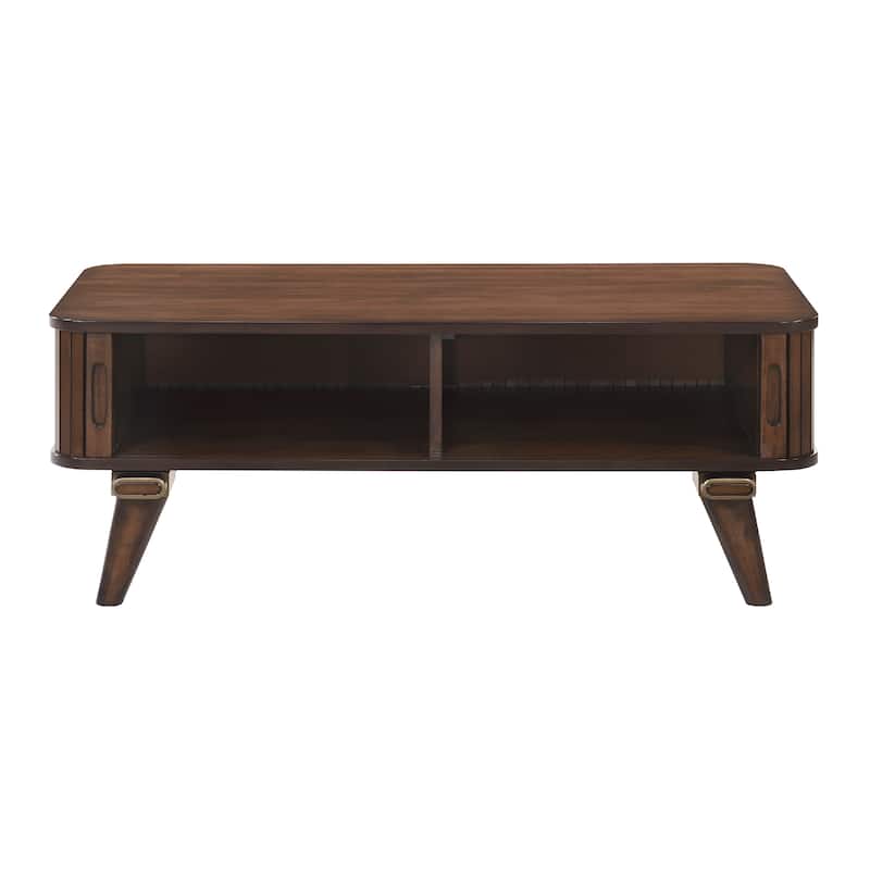 Manny Coffee Table, 2 Tambour Doors, A-Frame Walnut Brown 48 Inch