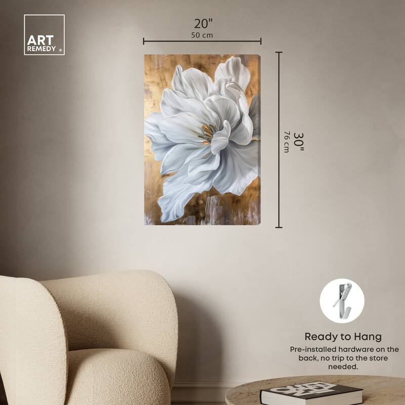 Art Remedy Bloom White Petals Gallery Wrapped Floral Fine 1 Piece Canvas Wall Art