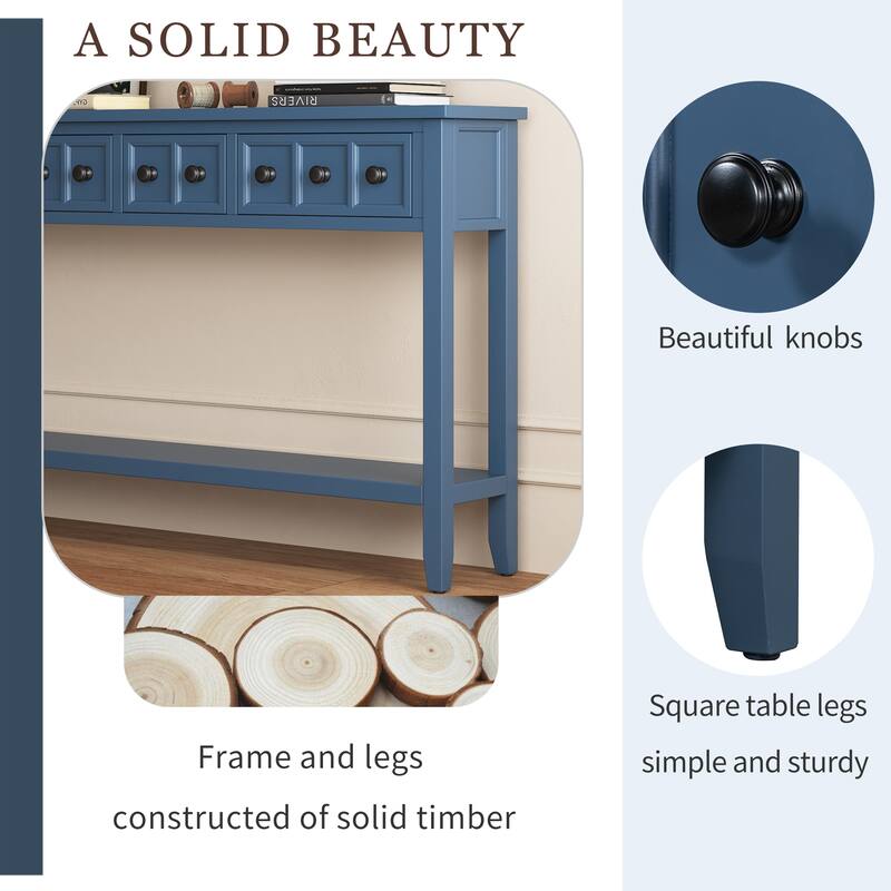 Modern Long Console Table Sofa Table with Drawers and Bottom Shelf