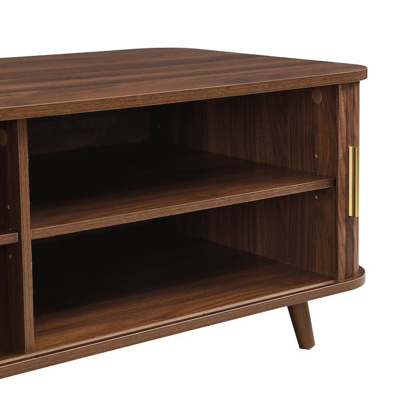 Aron Mid-Century Modern Coffee Table with Semi-Open Tambour Doors and 4 Hidden Storage Compartments, 47.24"