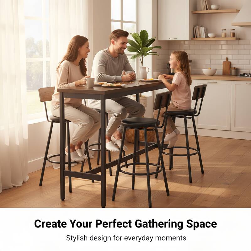 Bar Table and Chairs Set for 3, 4 Piece Industrial Dining Table Set with 3 PU Upholstered Bar Stools