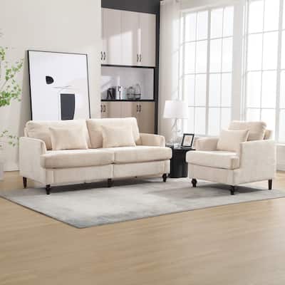 HOMEFUN Chenille Upholstered Wood Frame Loveseat with Armchair for Living Room