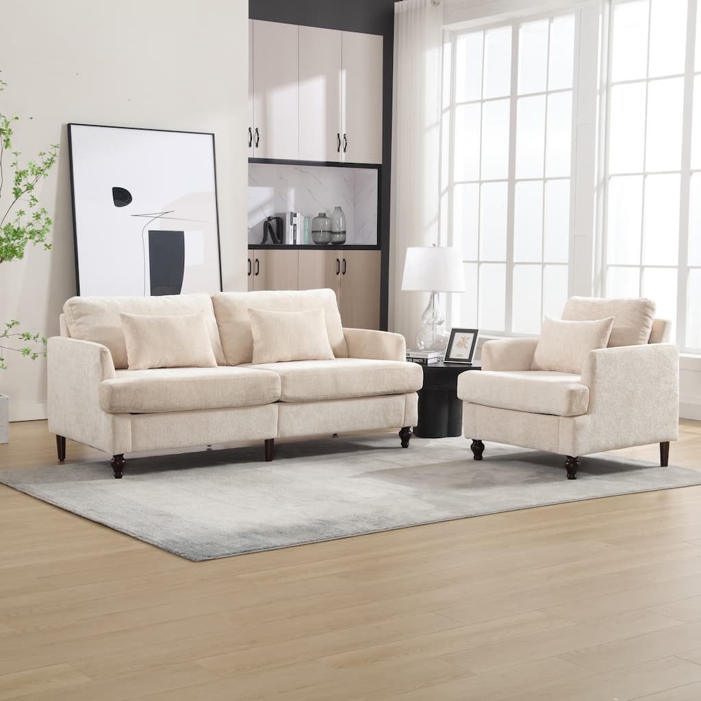HOMEFUN Chenille Upholstered Wood Frame Loveseat with Armchair for Living Room