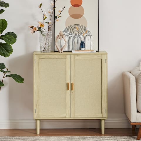 Grondin Boho Style 2 Doors Accent Cabinet Mid-Century Modern Storage Sideboard Buffet Console Table for Home Office