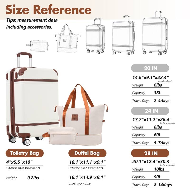 Hardshell Luggage Sets with Bags Lightweight Suitcase Double Spinner Wheels with TSA Lock ,Single Vintage Luggage 28 IN