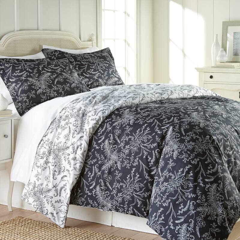 Winter Brush Botanical Duvet Cover and Sham Set - Black - Twin - Twin XL