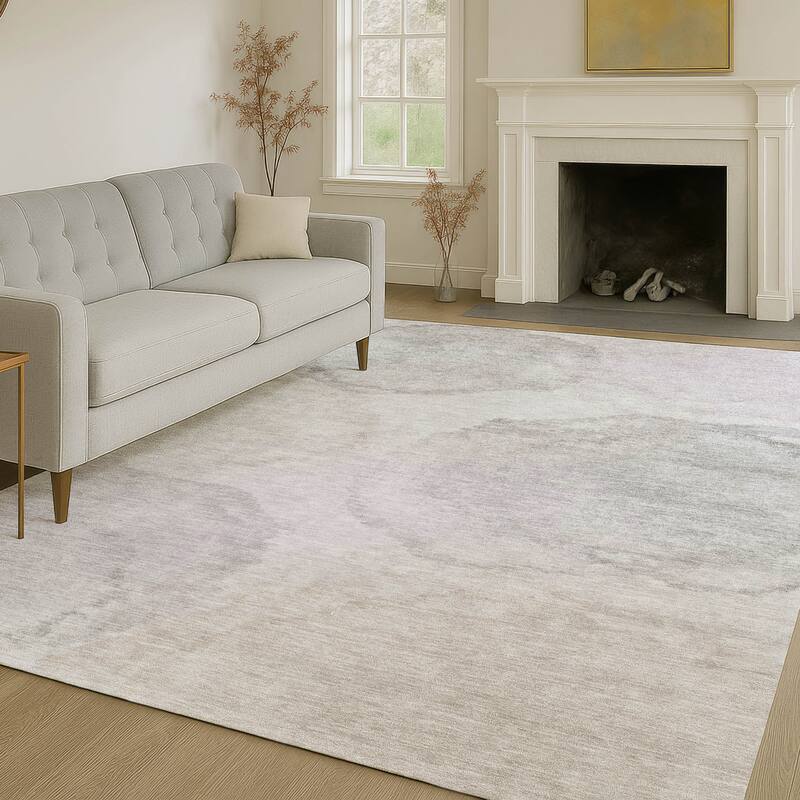 Machine Washable Indoor/ Outdoor Abstract Muted Chantille Rug