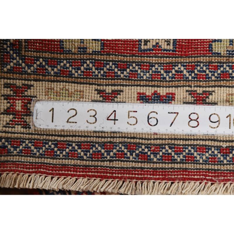 Geometric Kazak Rug Hand-Knotted Traditional Red Wool Carpet - 2'0"x 3'0"