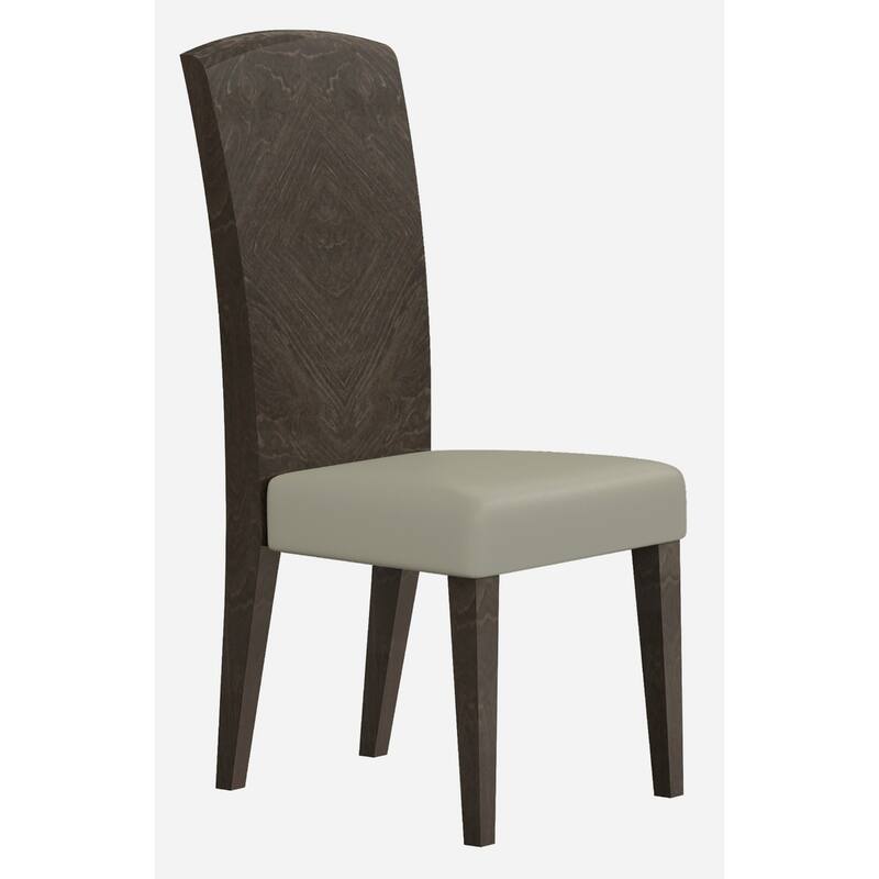 Set of 2 Modern Grey Faux Leather Dining Side Chairs with Espresso Wood Legs for Kitchen Room - 43.5”H x 19”W x 21.5”D