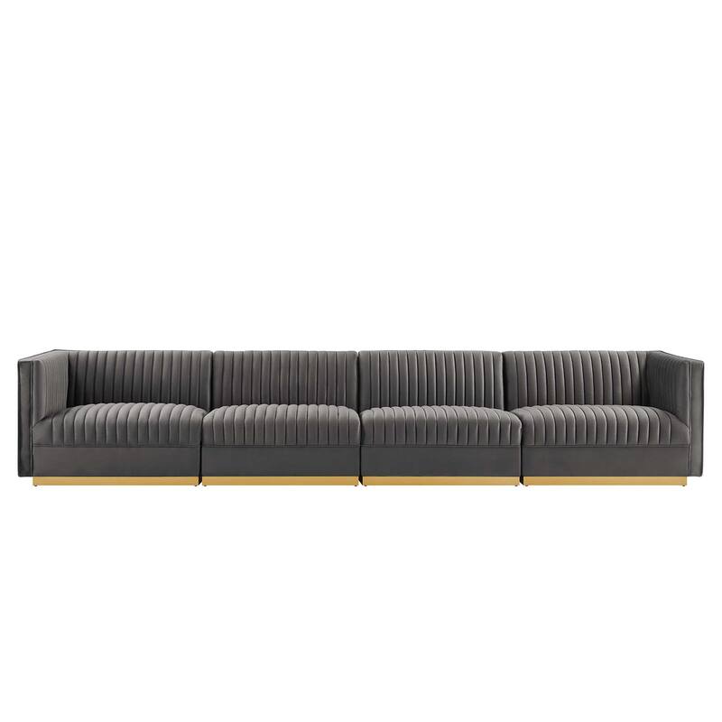 Sanguine Channel Tufted Performance Velvet 4-Seat Sectional Sofa